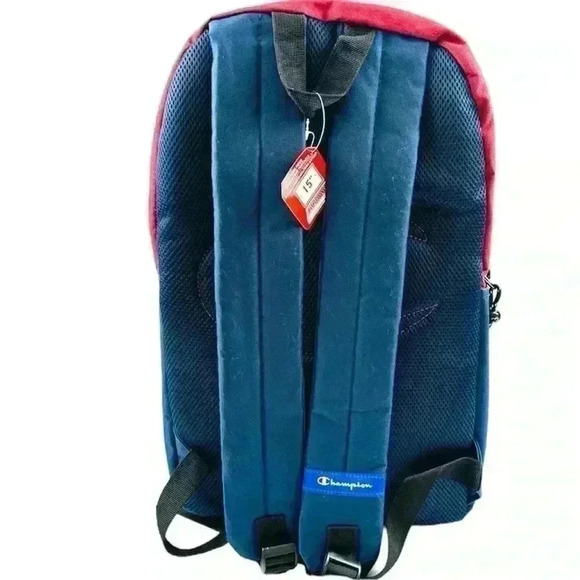 NWT Champion Manuscript Red & Navy Grid Laptop Large Unisex Backpack - Picture 2 of 12